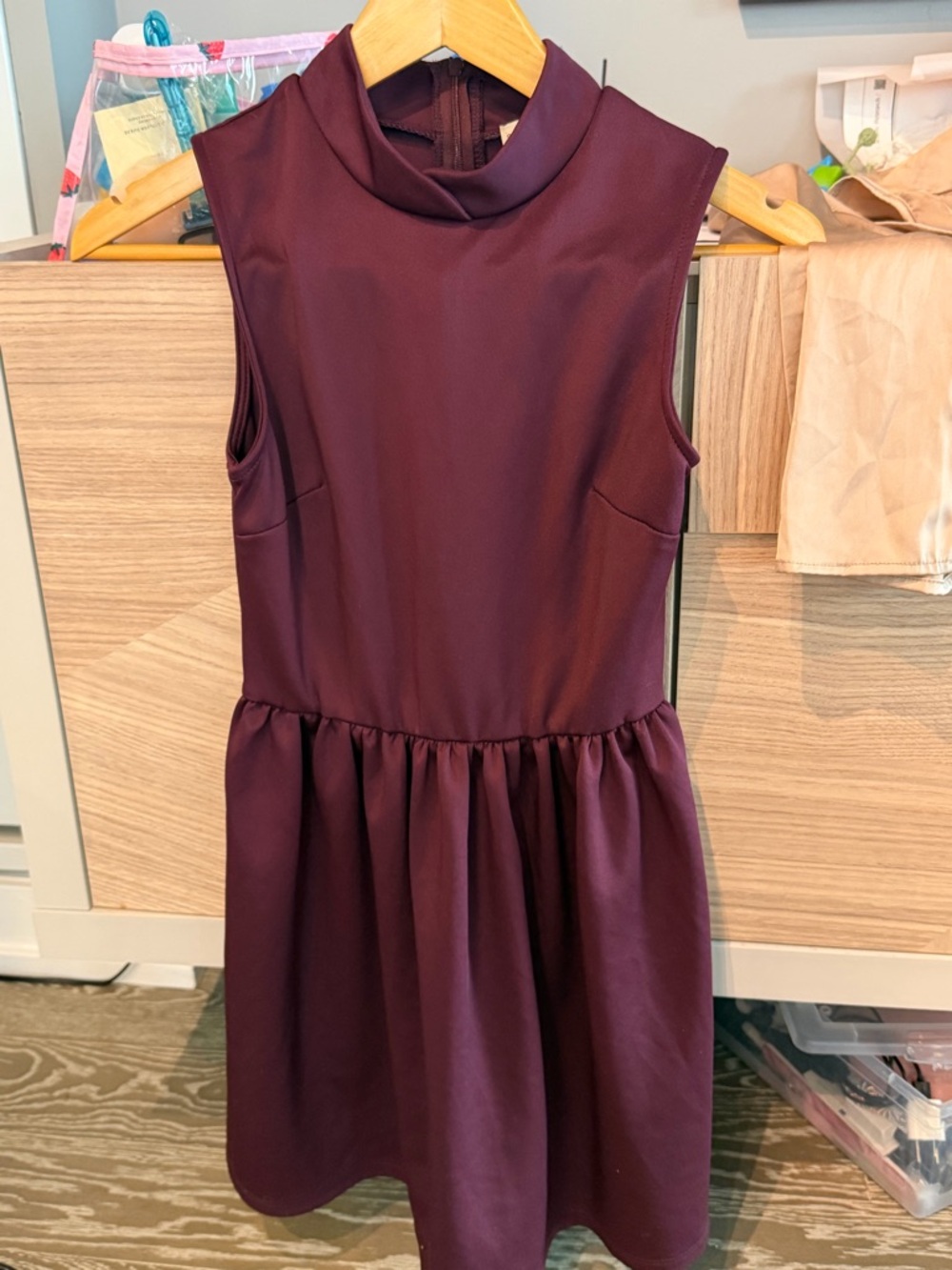 Sleeveless Mock Neck Wine Purple Dress